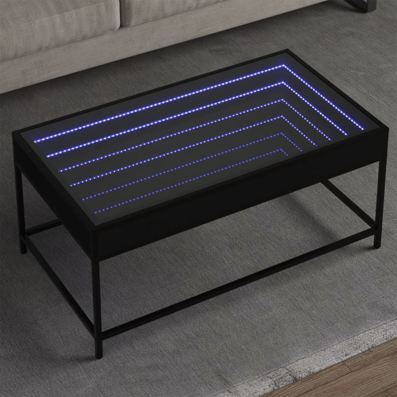 Stolik kawowy z LED Infinity, czarny, 90x50x41 cm