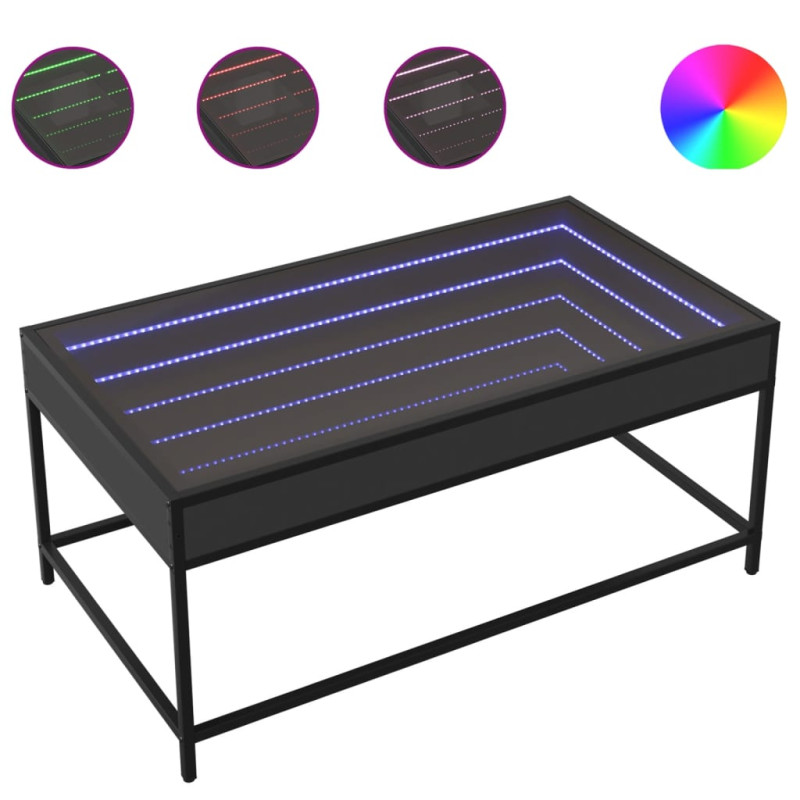 Stolik kawowy z LED Infinity, czarny, 90x50x41 cm