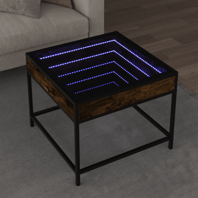 Stolik kawowy z LED Infinity, przydymiony dąb, 50x50x41 cm