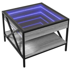 Stolik kawowy z LED Infinity, szary dąb sonoma, 50x50x38 cm