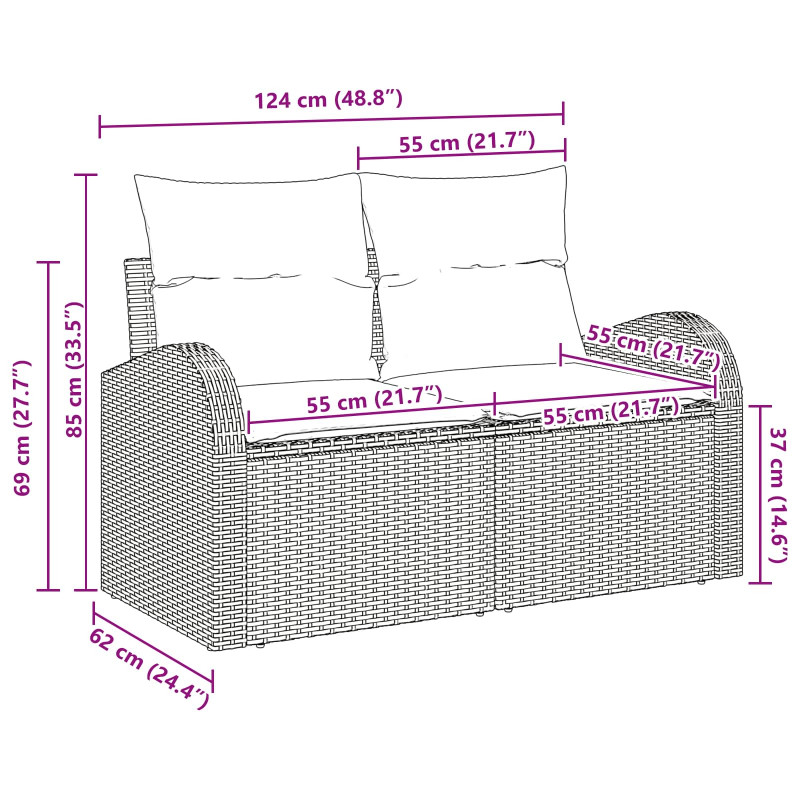 Sofa Ogrodowa Brązowy 124 x 62 x 85cm polirattan