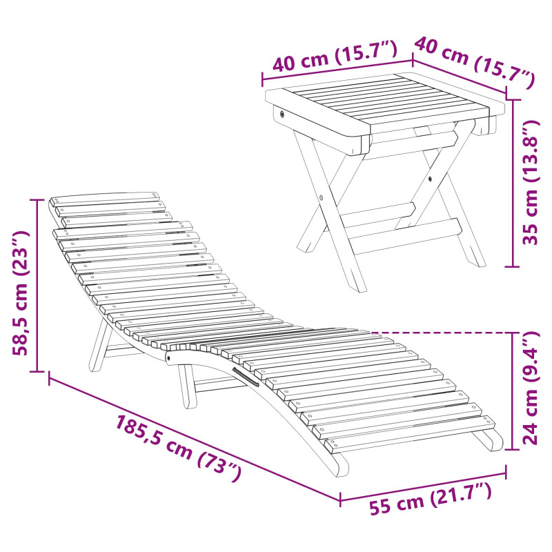 Leżak 2 pcs Brązowy 198 x 55 x 58,5 cm Lite drewno teakowe