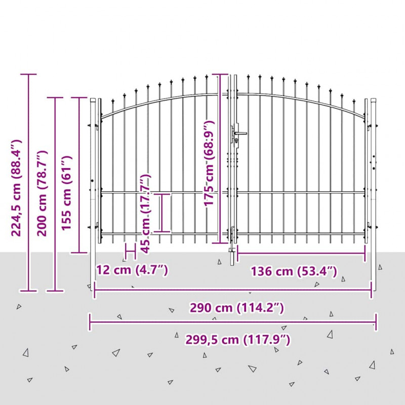 Brama Podwójna Z blokadą Woerden Szary 299,5 x 224,5 cm Stal