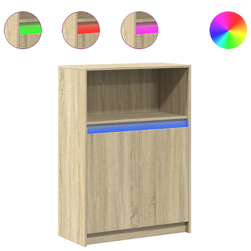 Szafka z LED, dąb sonoma, 72x34x100 cm, materiał drewnopochodny