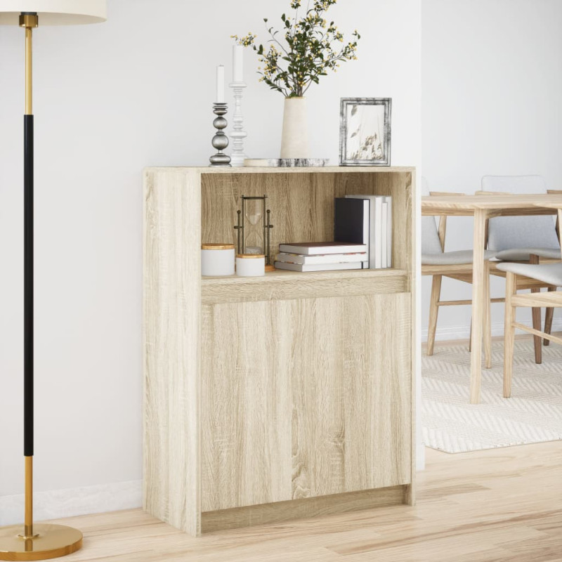 Szafka z LED, dąb sonoma, 72x34x100 cm, materiał drewnopochodny