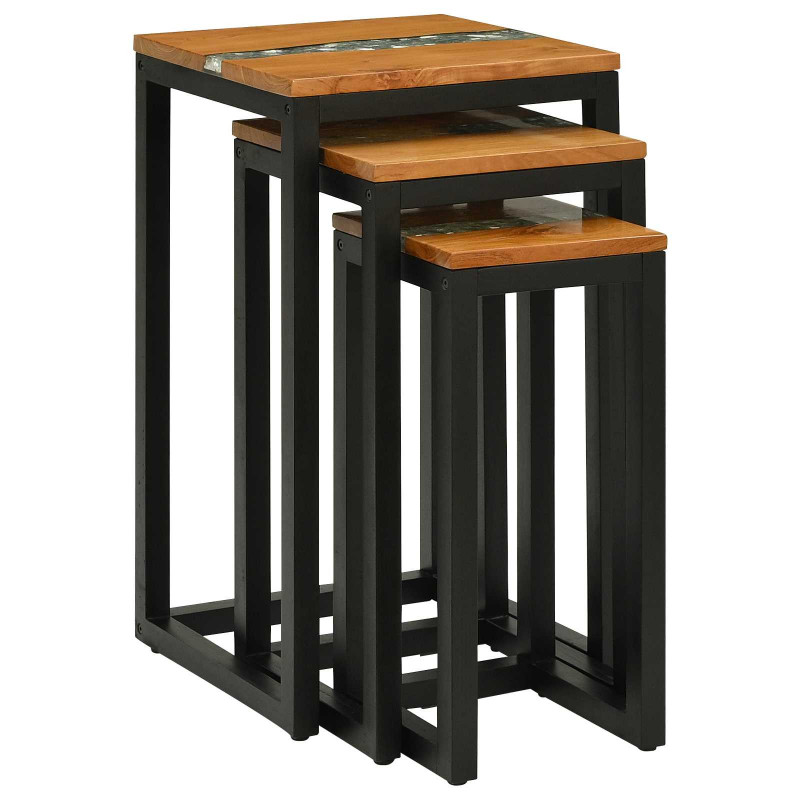 Stolik Nesting 3 pcs Brązowy Lite drewno teakowe