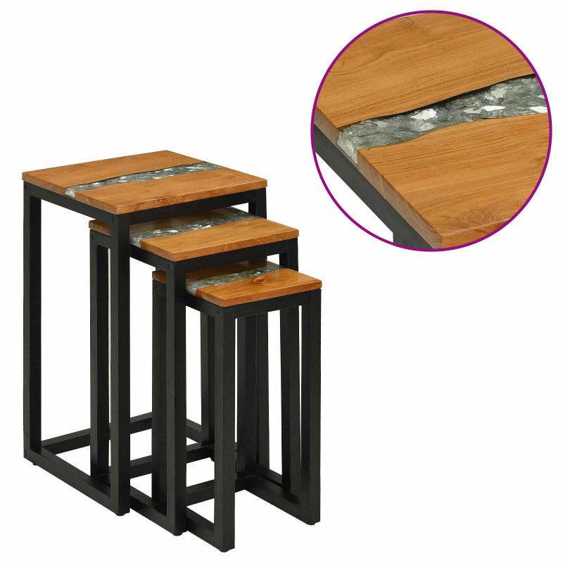 Stolik Nesting 3 pcs Brązowy Lite drewno teakowe