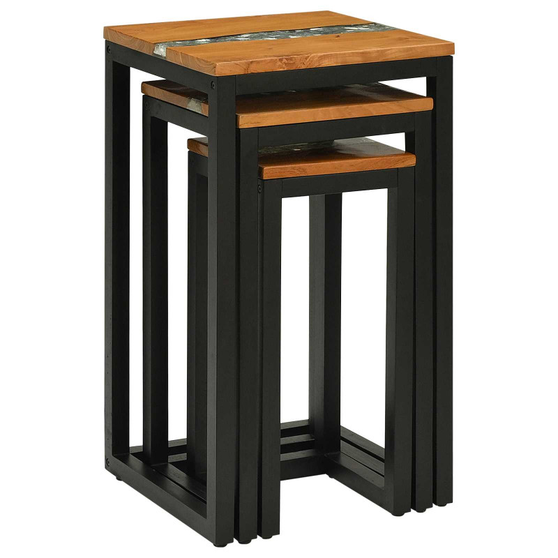 Stolik Nesting 3 pcs Brązowy Lite drewno teakowe