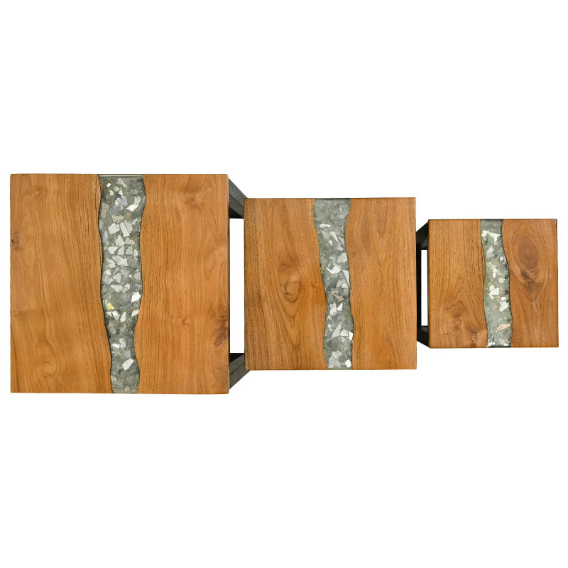 Stolik Nesting 3 pcs Brązowy Lite drewno teakowe