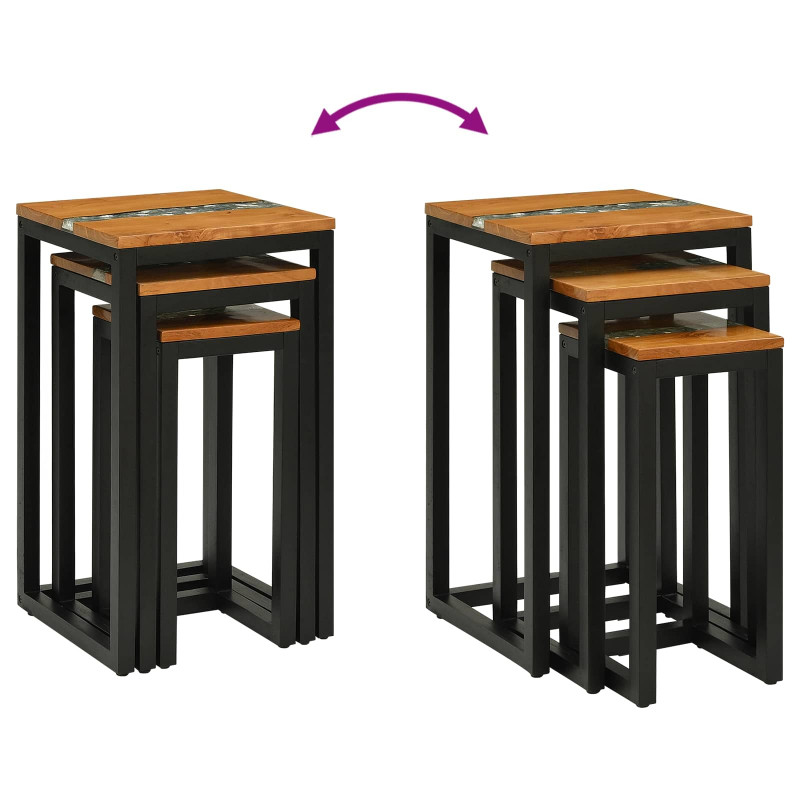 Stolik Nesting 3 pcs Brązowy Lite drewno teakowe