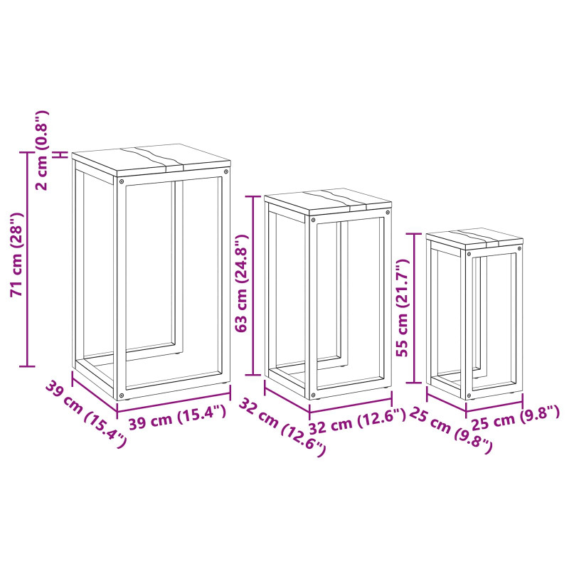 Stolik Nesting 3 pcs Brązowy Lite drewno teakowe
