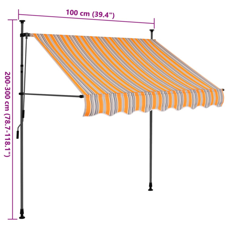 Ręcznie zwijana markiza z LED, 100 cm, żółto-niebieska