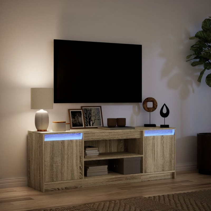 Szafka pod TV z LED, dąb sonoma, 139,5x34x50 cm