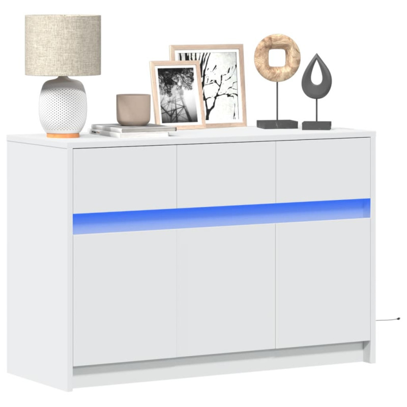 Szafka TV z LED, biała, 91x34x61 cm, materiał drewnopochodny