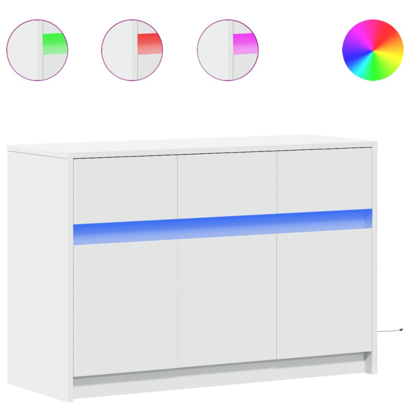 Szafka TV z LED, biała, 91x34x61 cm, materiał drewnopochodny