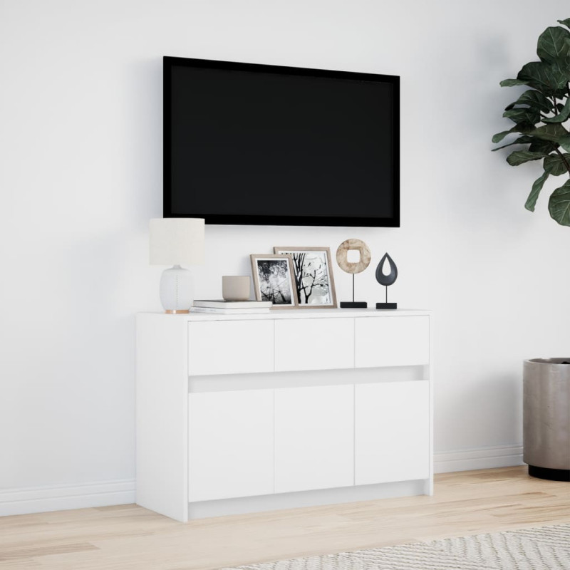 Szafka TV z LED, biała, 91x34x61 cm, materiał drewnopochodny