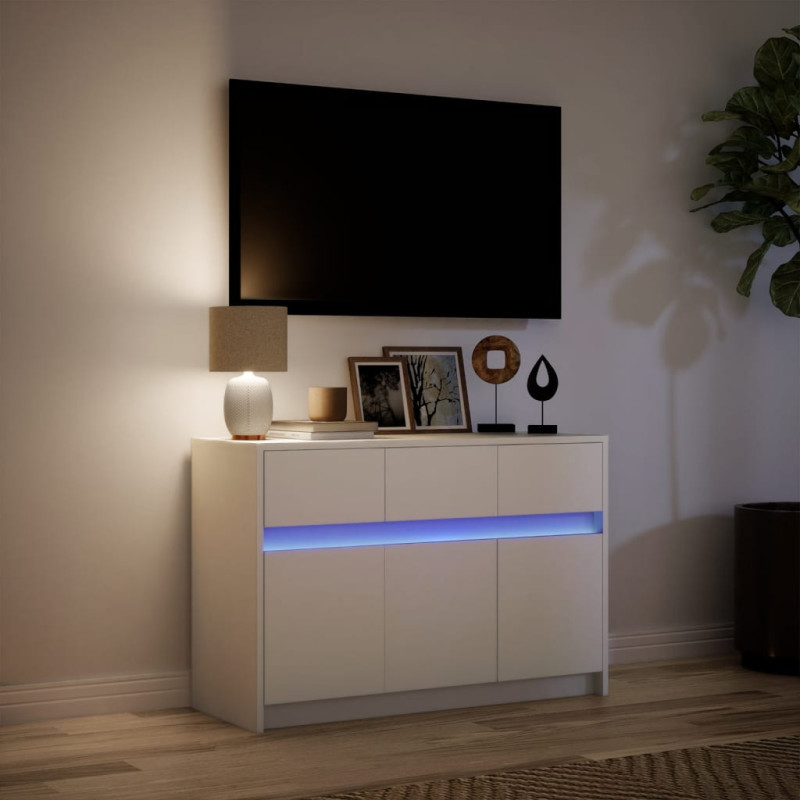 Szafka TV z LED, biała, 91x34x61 cm, materiał drewnopochodny