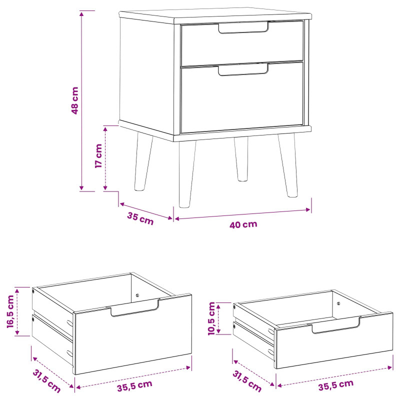 Szafka Nocna Karmel 40 x 35 x 48 cm Lite drewno sosnowe
