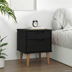 Szafka Nocna Czarny 40 x 35 x 48 cm Lite drewno sosnowe