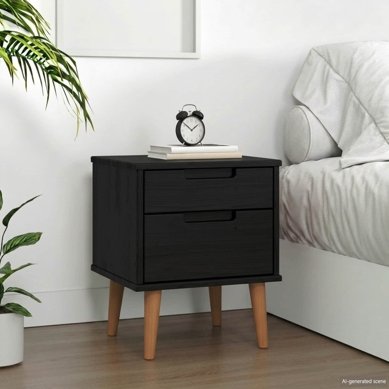 Szafka Nocna Czarny 40 x 35 x 48 cm Lite drewno sosnowe