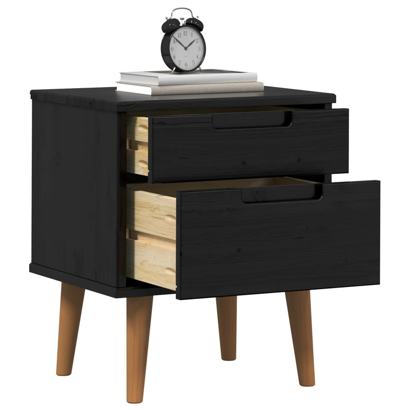 Szafka Nocna Czarny 40 x 35 x 48 cm Lite drewno sosnowe