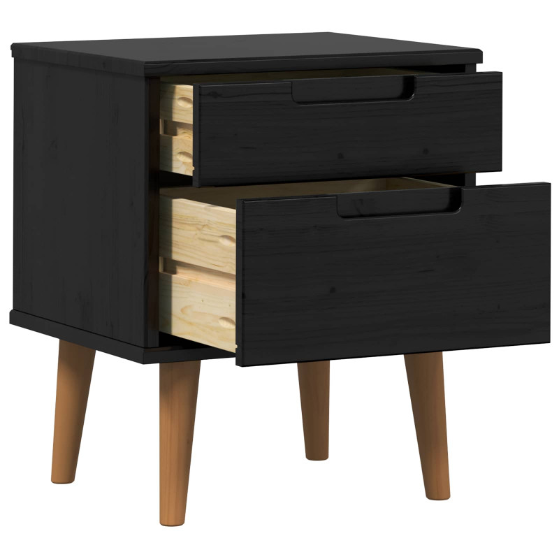 Szafka Nocna Czarny 40 x 35 x 48 cm Lite drewno sosnowe