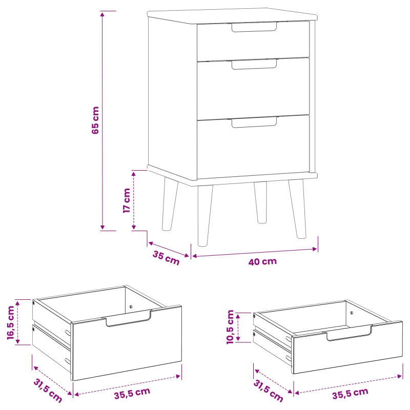 Szafka Nocna Czarny 40 x 35 x 65 cm Lite drewno sosnowe