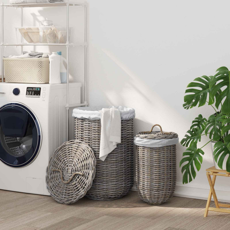 Kosz na pranie z pokrywą 2 pcs Kubu Szary Rattan Kubu