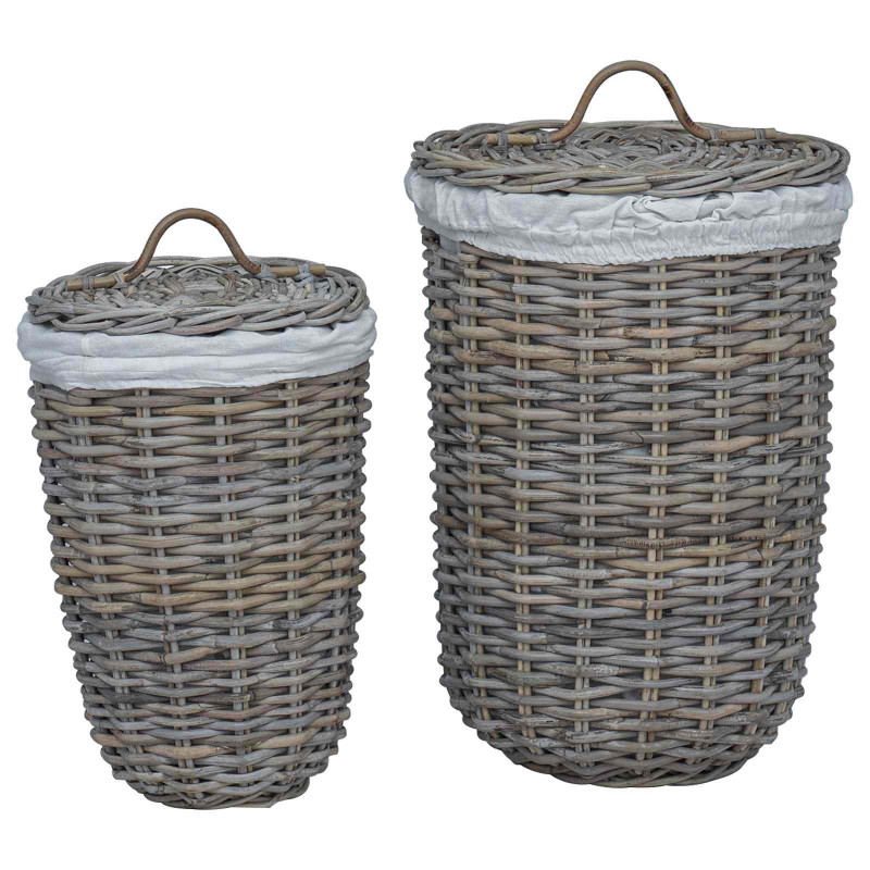 Kosz na pranie z pokrywą 2 pcs Kubu Szary Rattan Kubu