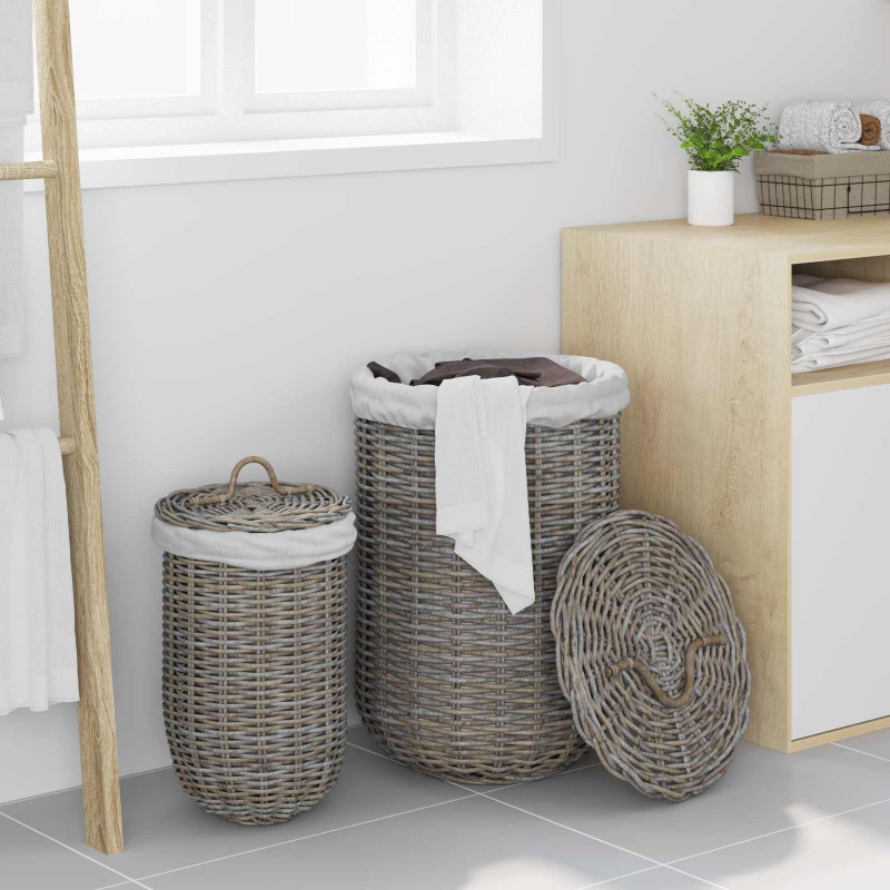 Kosz na pranie z pokrywą 2 pcs Kubu Szary Rattan Kubu