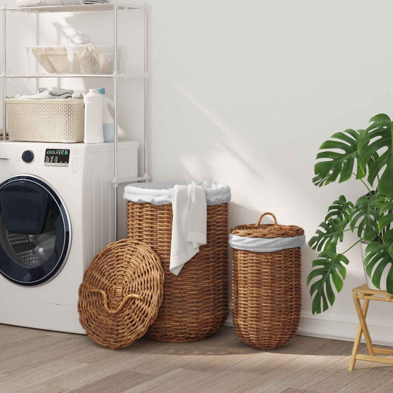 Kosz na pranie 2 pcs Brązowy Rattan Kubu