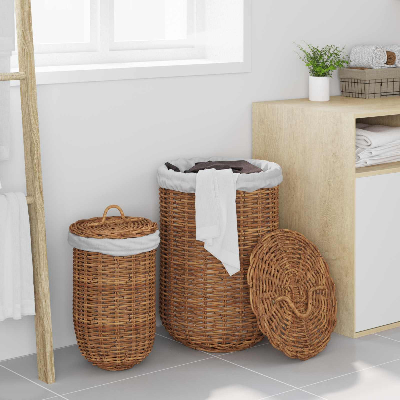 Kosz na pranie 2 pcs Brązowy Rattan Kubu