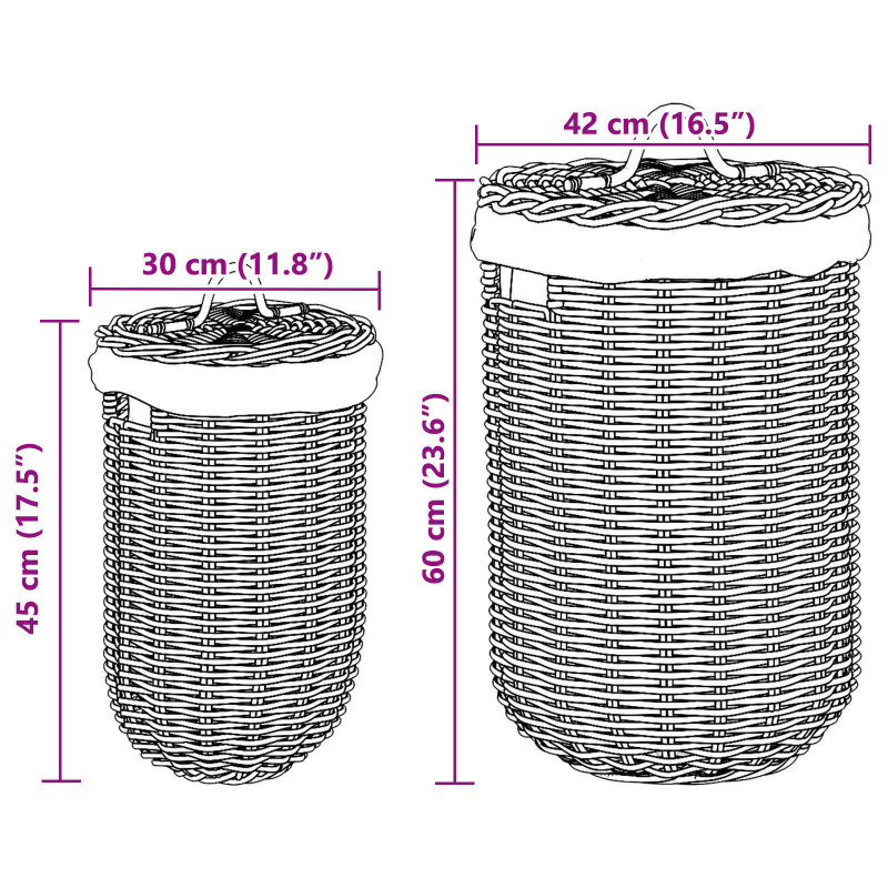 Kosz na pranie 2 pcs Brązowy Rattan Kubu