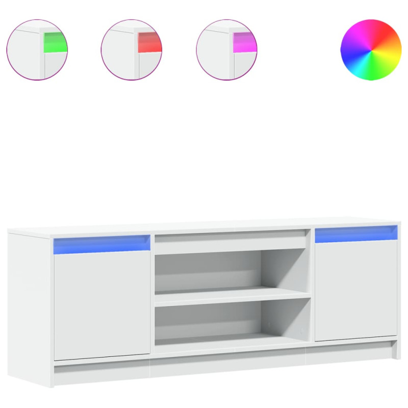 Szafka TV z LED, biała, 139,5x34x50 cm, materiał drewnopochodny