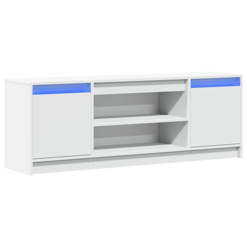 Szafka TV z LED, biała, 139,5x34x50 cm, materiał drewnopochodny