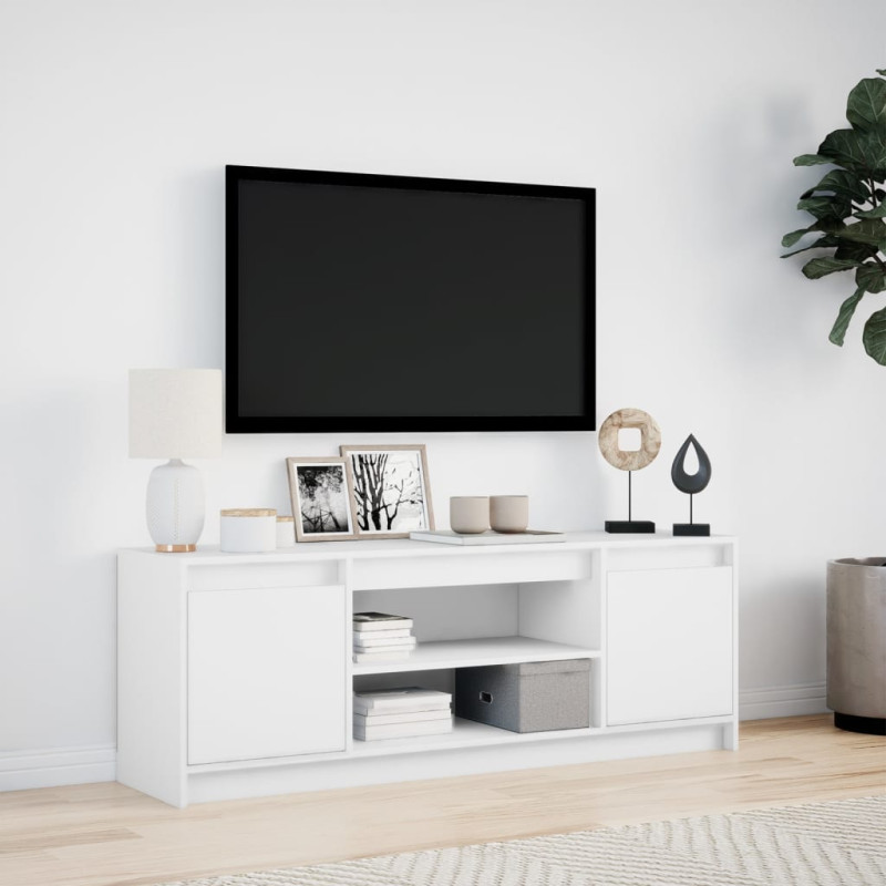 Szafka TV z LED, biała, 139,5x34x50 cm, materiał drewnopochodny