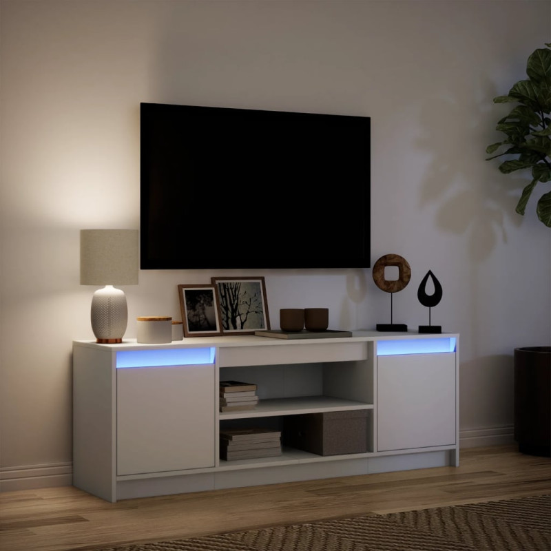 Szafka TV z LED, biała, 139,5x34x50 cm, materiał drewnopochodny