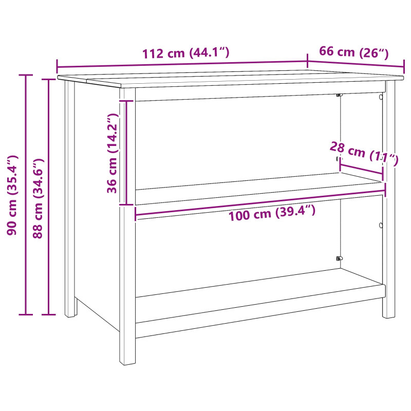 Wyspy Kuchenne HILL Biały 112 x 66 x 90 cm Lite drewno sosnowe