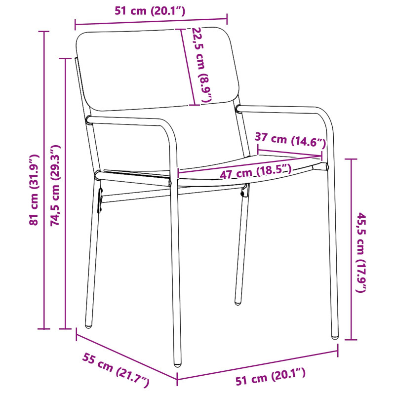 Krzesła ogrodowe 2 pcs Antracyt 51 x 55 x 81 cm Stal