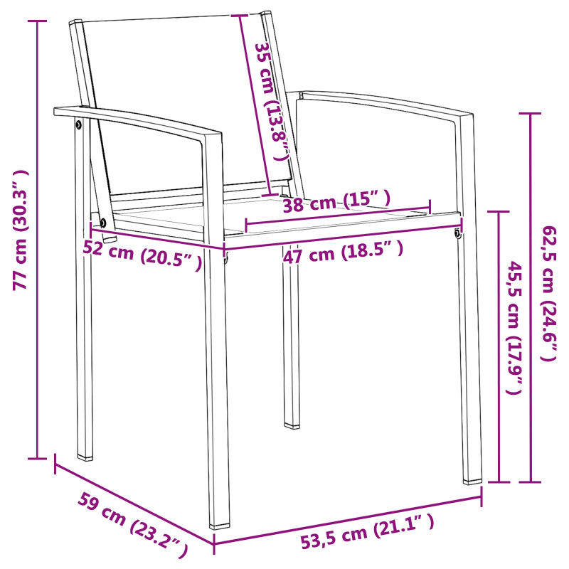 Krzesła ogrodowe 2 pcs Czarny i antracyt 53,5 x 59 x 77 cm