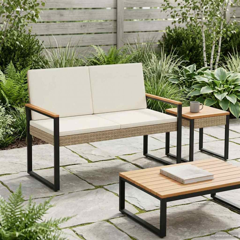 Ławka ogrodowa Beżowy i kremowy 107 x 61 x 80 cm polirattan