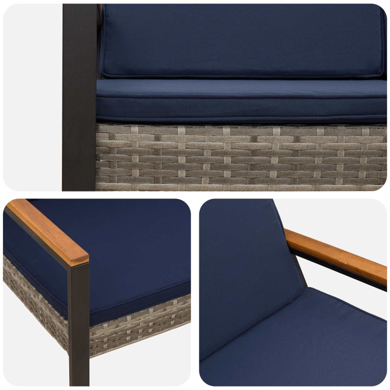Ławka ogrodowa Szary i granatowy 107 x 61 x 80 cm polirattan
