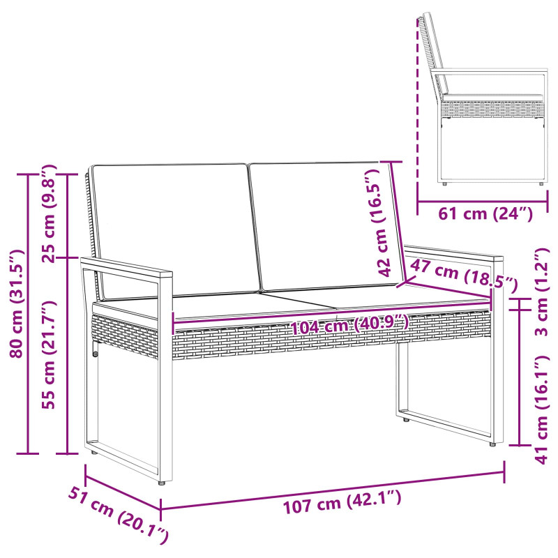 Ławka ogrodowa Szary i granatowy 107 x 61 x 80 cm polirattan