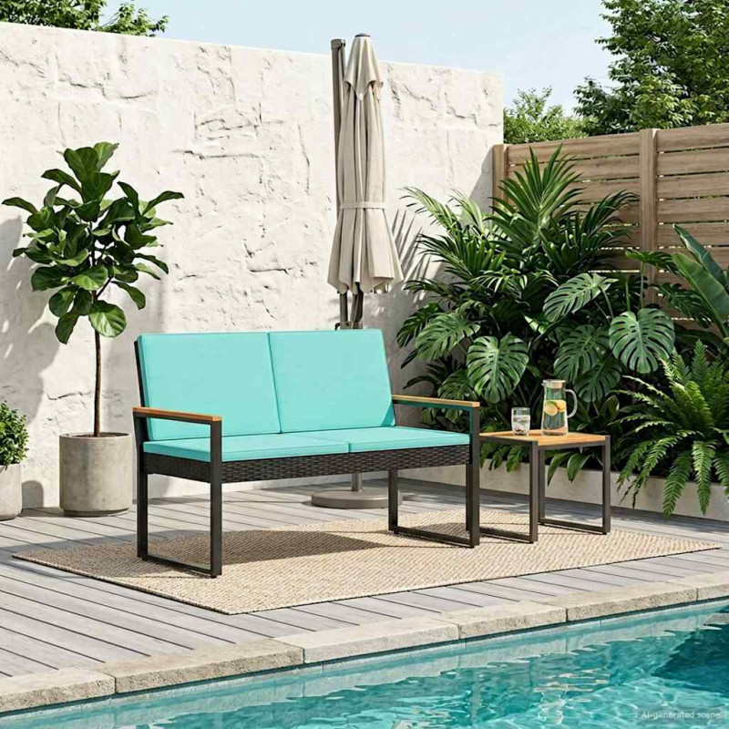 Ławka ogrodowa Czarny i Turkusowy 107 x 61 x 80 cm polirattan