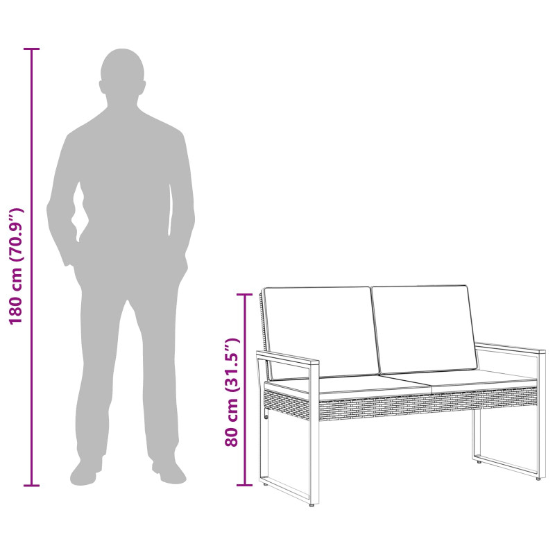 Ławka ogrodowa Czarny i Turkusowy 107 x 61 x 80 cm polirattan