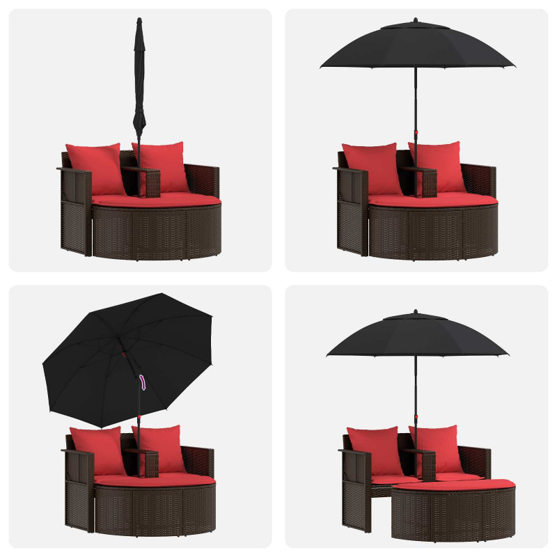 Sofa Ogrodowa Brązowy i czerwony 168 x 168 x 180 cm polirattan