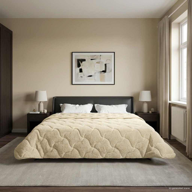 Zimowa Kołdra Kremowy 240 x 260 cm Mikrofibra i Fleece Teddy