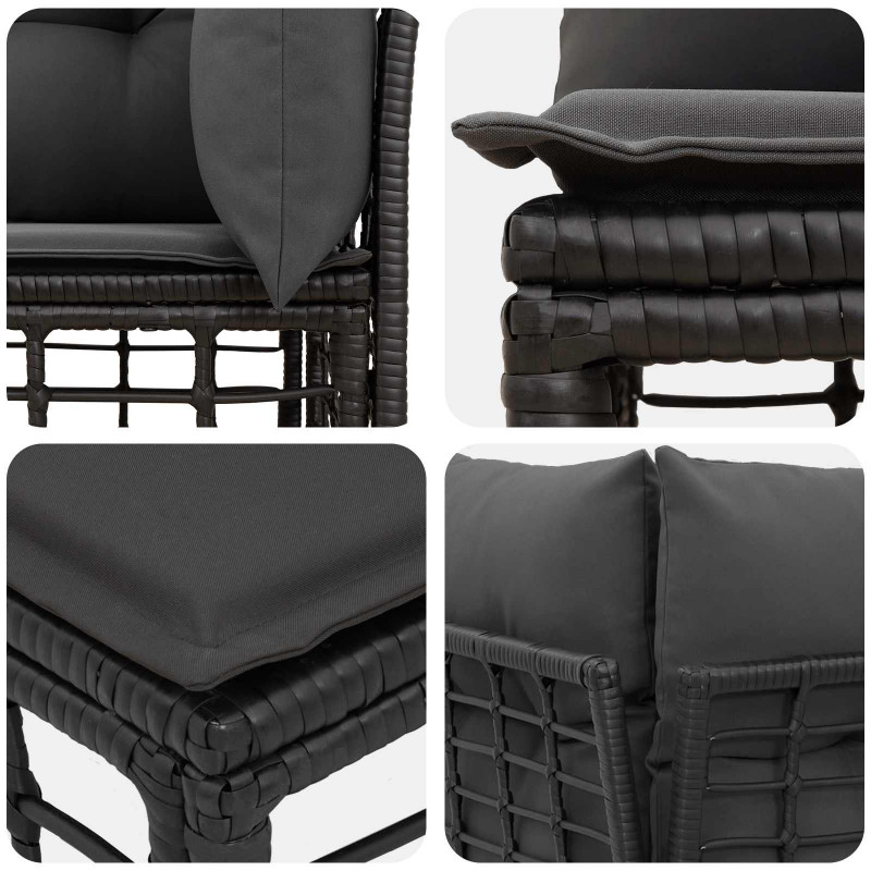 Modularna narożna sofa ogrodowa Czarny polirattan
