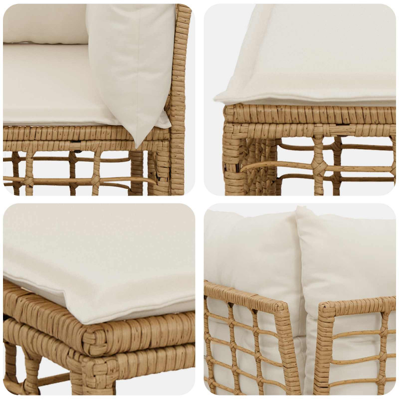Ogrodowy loveseat 2 pcs Naturalny i Kremowy Biały polirattan
