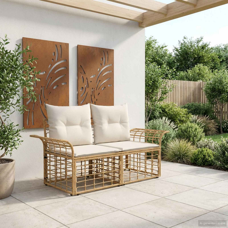 Ogrodowy loveseat 2 pcs Naturalny i Kremowy Biały polirattan